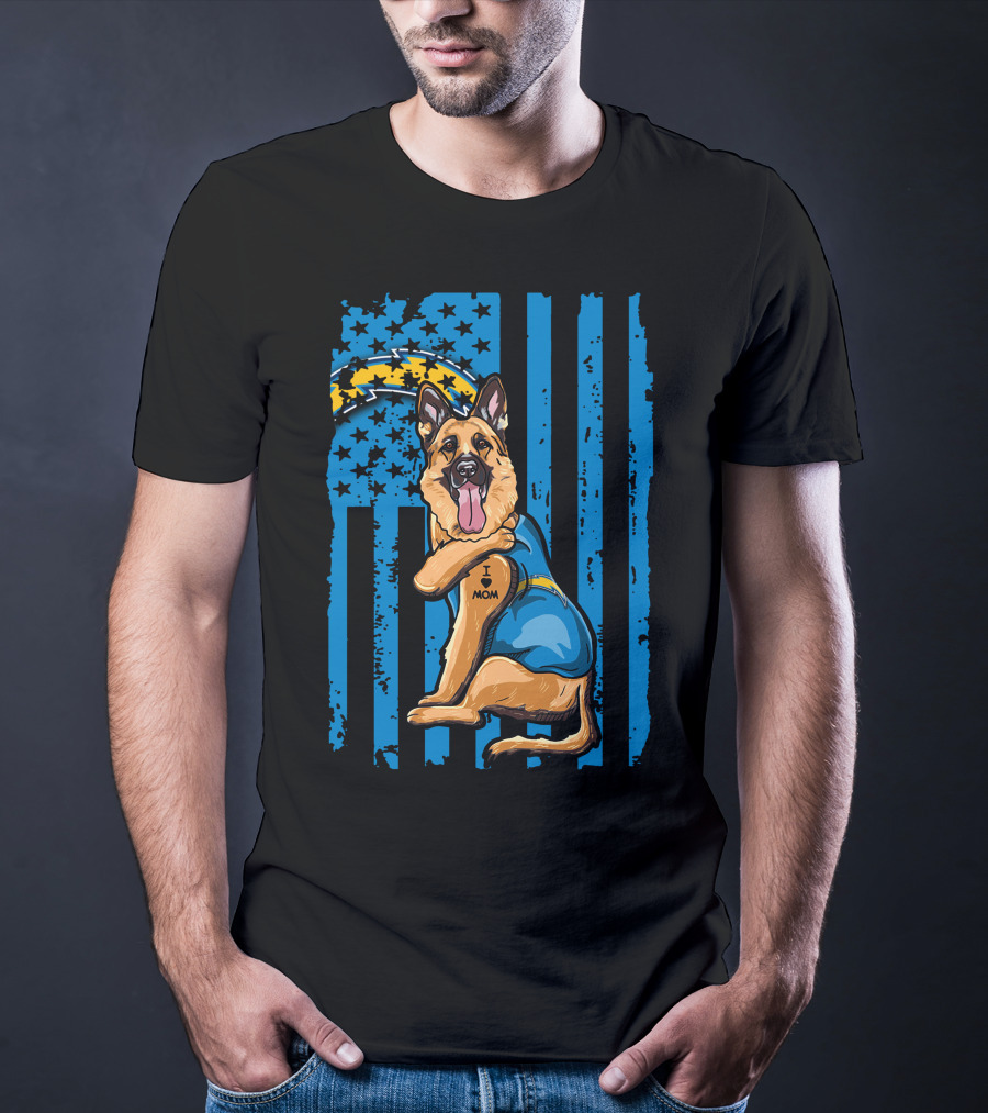 German Shepherd I Love Mom Los Angeles Chargers Flag T-Shirt