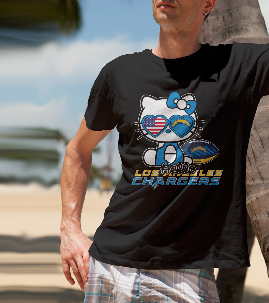 Hello Kitty Los Angeles Chargers Football American Flag Hearts T-Shirt