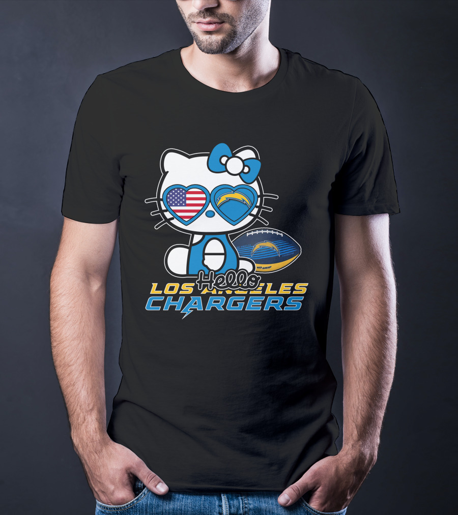 Hello Kitty Los Angeles Chargers Football American Flag Hearts T-Shirt