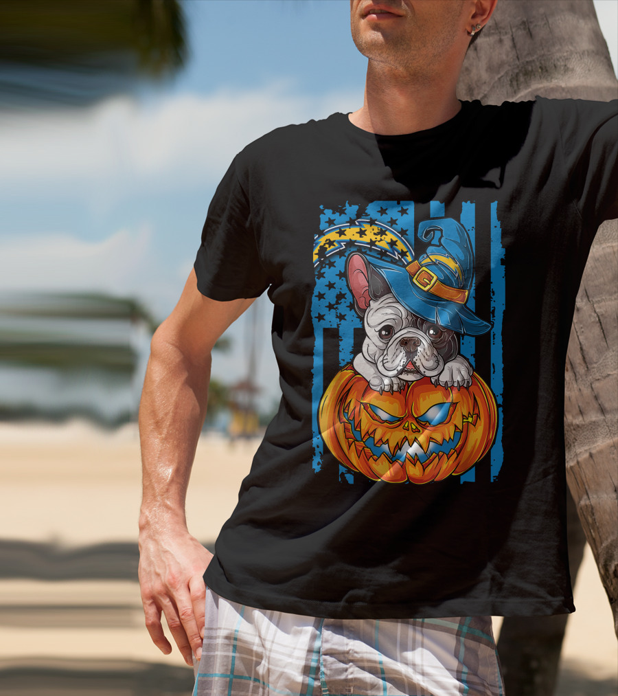 Hlw Bulldog Halloween Pumpkin Los Angeles Chargers Stars Hat T-Shirt