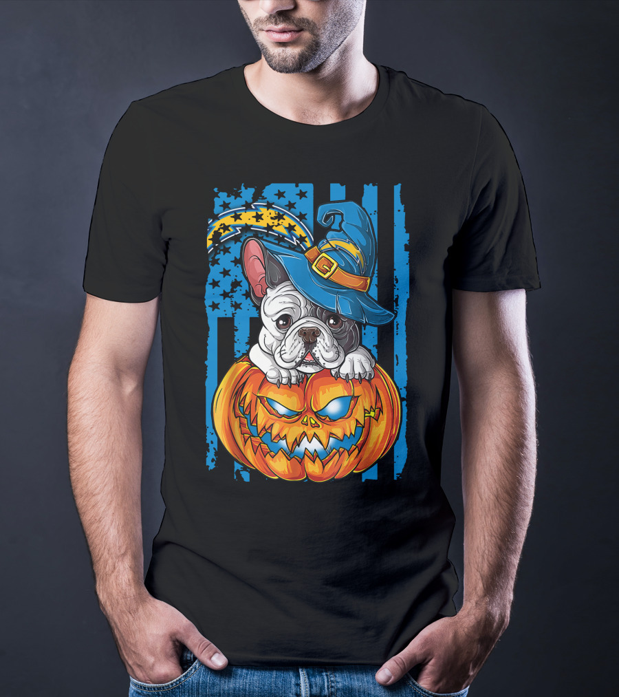 Hlw Bulldog Halloween Pumpkin Los Angeles Chargers Stars Hat T-Shirt