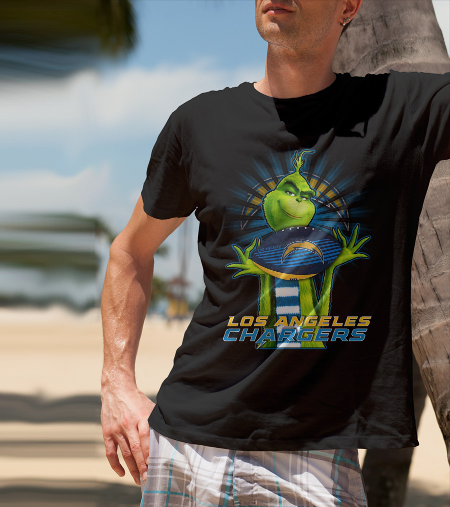Los Angeles Chargers Grinch Holding Football T-Shirt