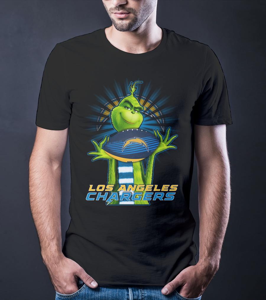 Los Angeles Chargers Grinch Holding Football T-Shirt