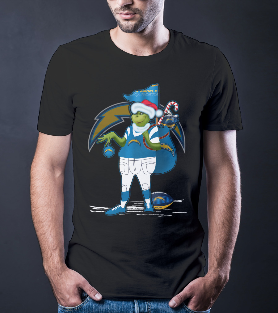 Grinchxmas Los Angeles Chargers Santa Hat Football Character T-Shirt