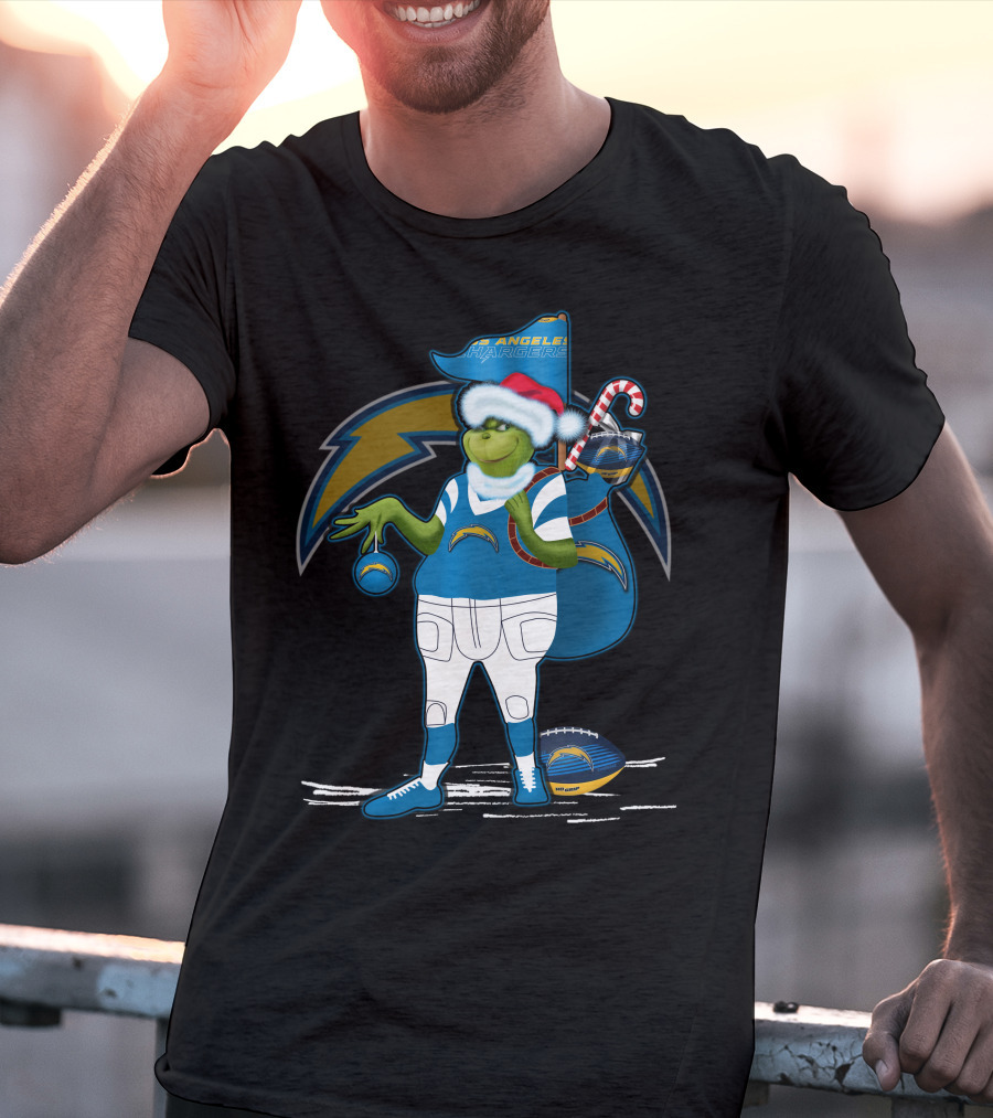 Grinchxmas Los Angeles Chargers Santa Hat Football Character T-Shirt
