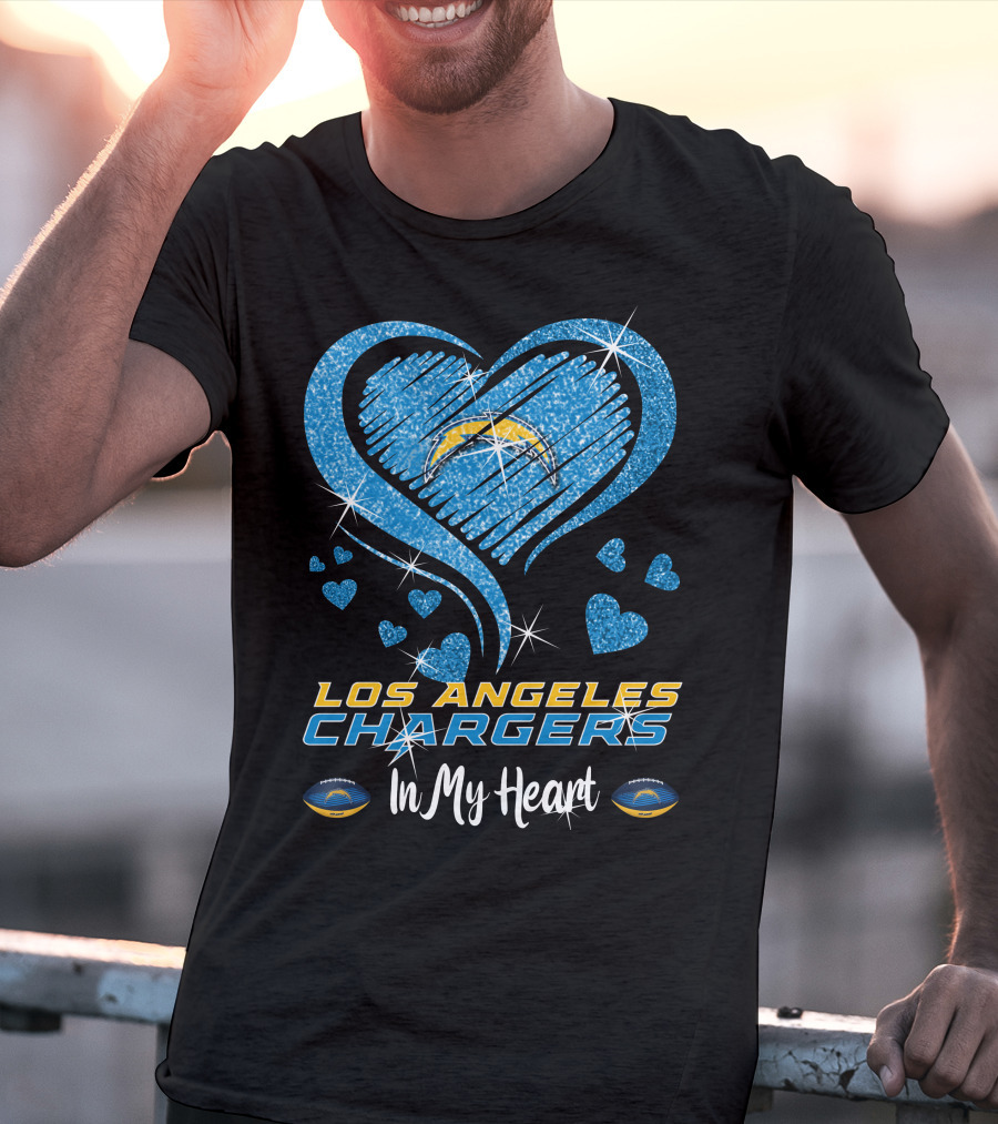 Los Angeles Chargers In My Heart Sparkling Blue Heart T-Shirt