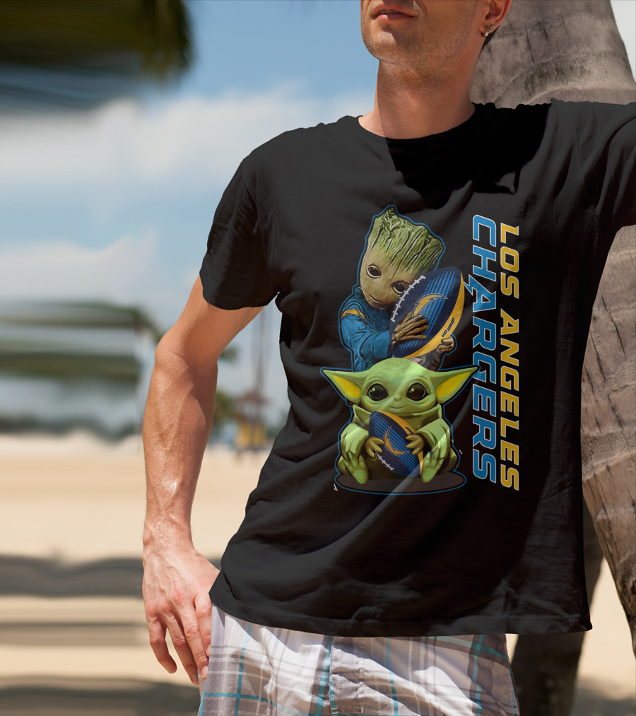 Grzd Los Angeles Chargers Groot Baby Yoda Football T-Shirt