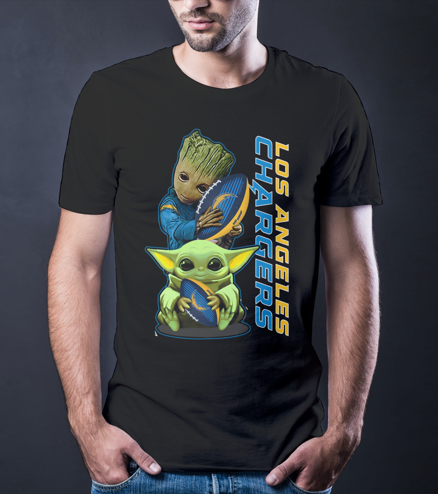 Grzd Los Angeles Chargers Groot Baby Yoda Football T-Shirt