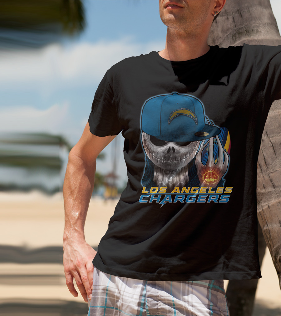 Jackskull Pumpkin Los Angeles Chargers T-Shirt