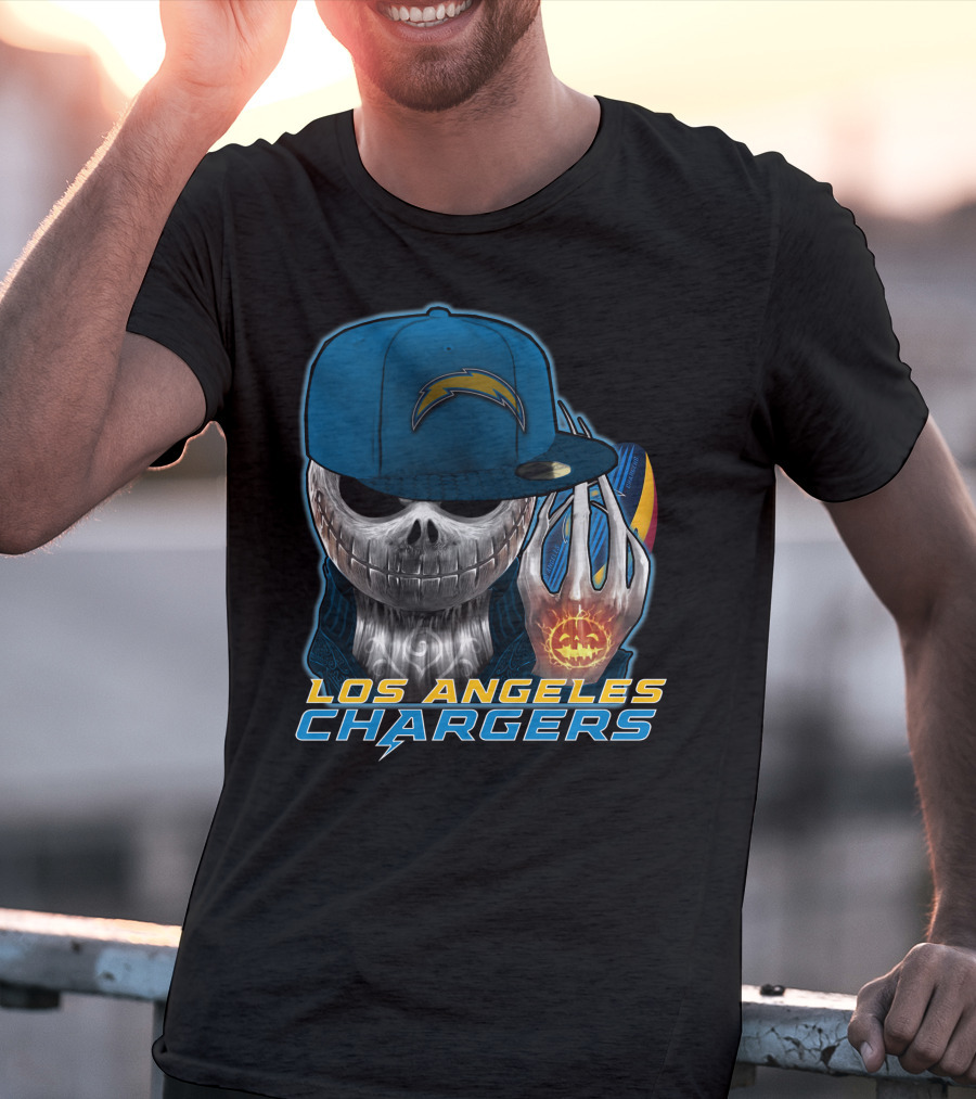 Jackskull Pumpkin Los Angeles Chargers T-Shirt