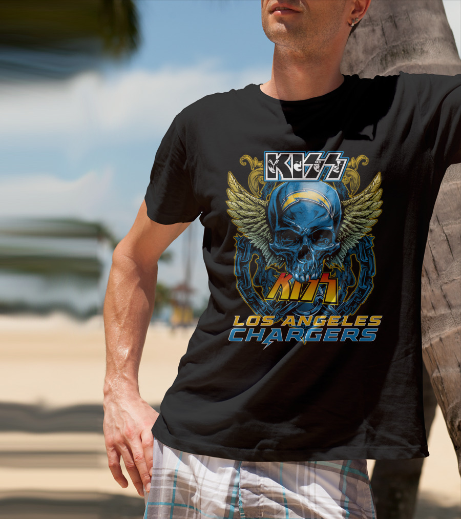 KISS Los Angeles Chargers Skull With Wings And Chains T-Shirt