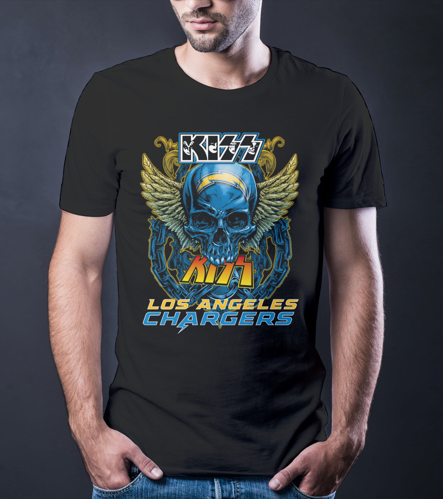 KISS Los Angeles Chargers Skull With Wings And Chains T-Shirt