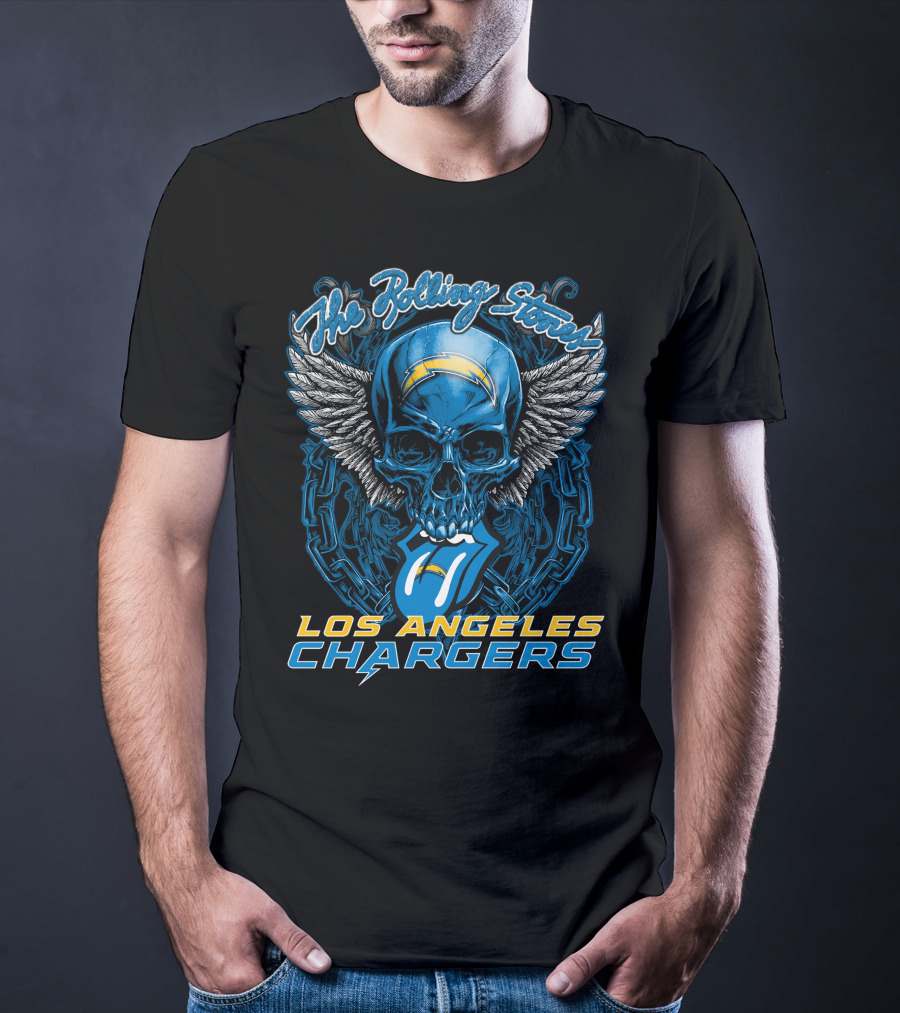 The Rolling Stones Los Angeles Chargers Skull And Tongue Logo Fusion T-Shirt