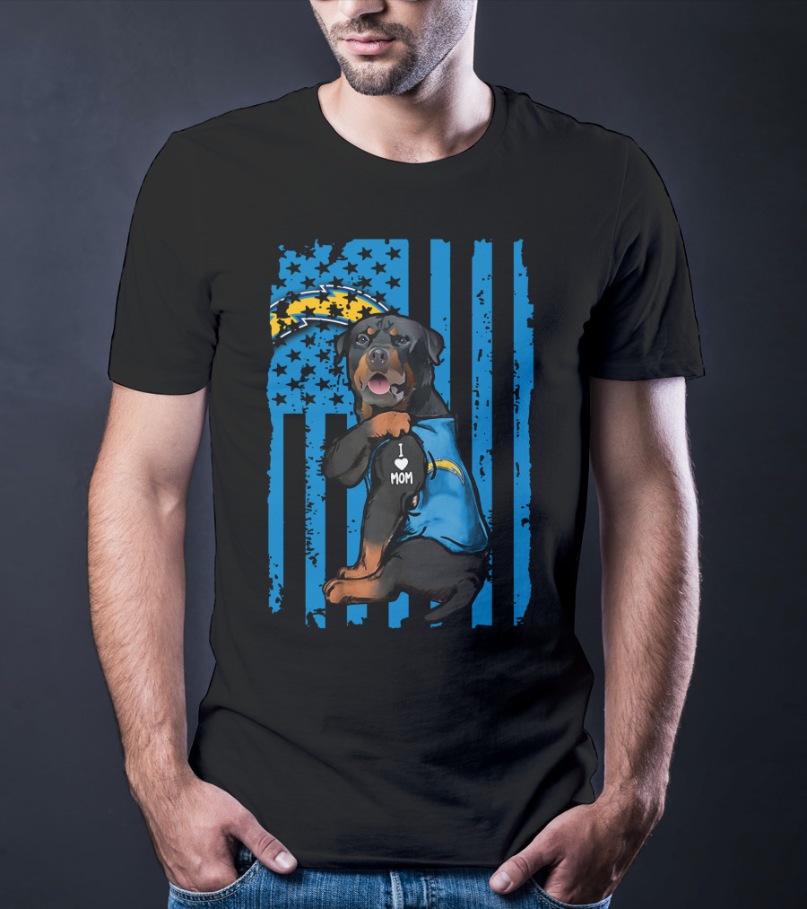 Rottweiler I Love Mom Los Angeles Chargers Blue Flag T-Shirt