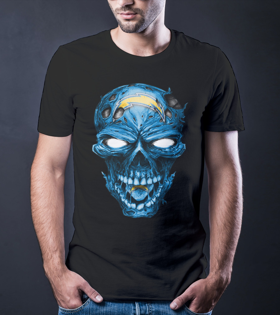 Skull Los Angeles Chargers Lightning Bolt Blue Halloween T-Shirt