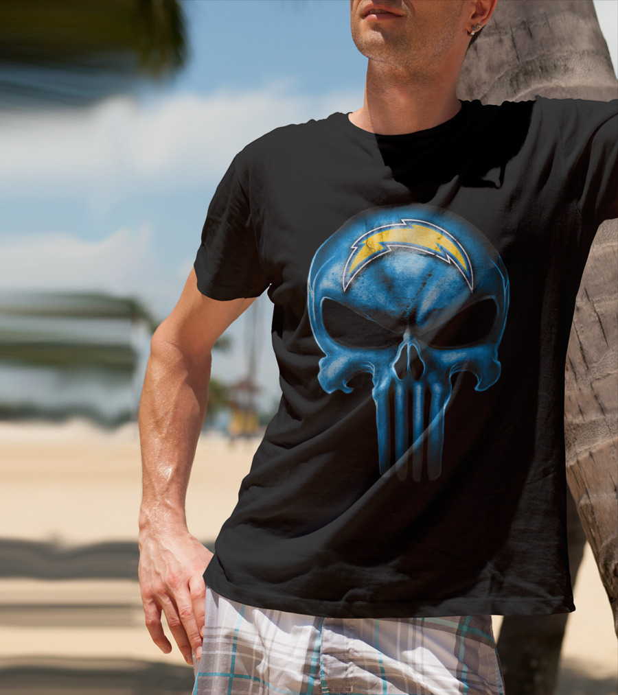 Skull Los Angeles Chargers Blue Punisher T-Shirt