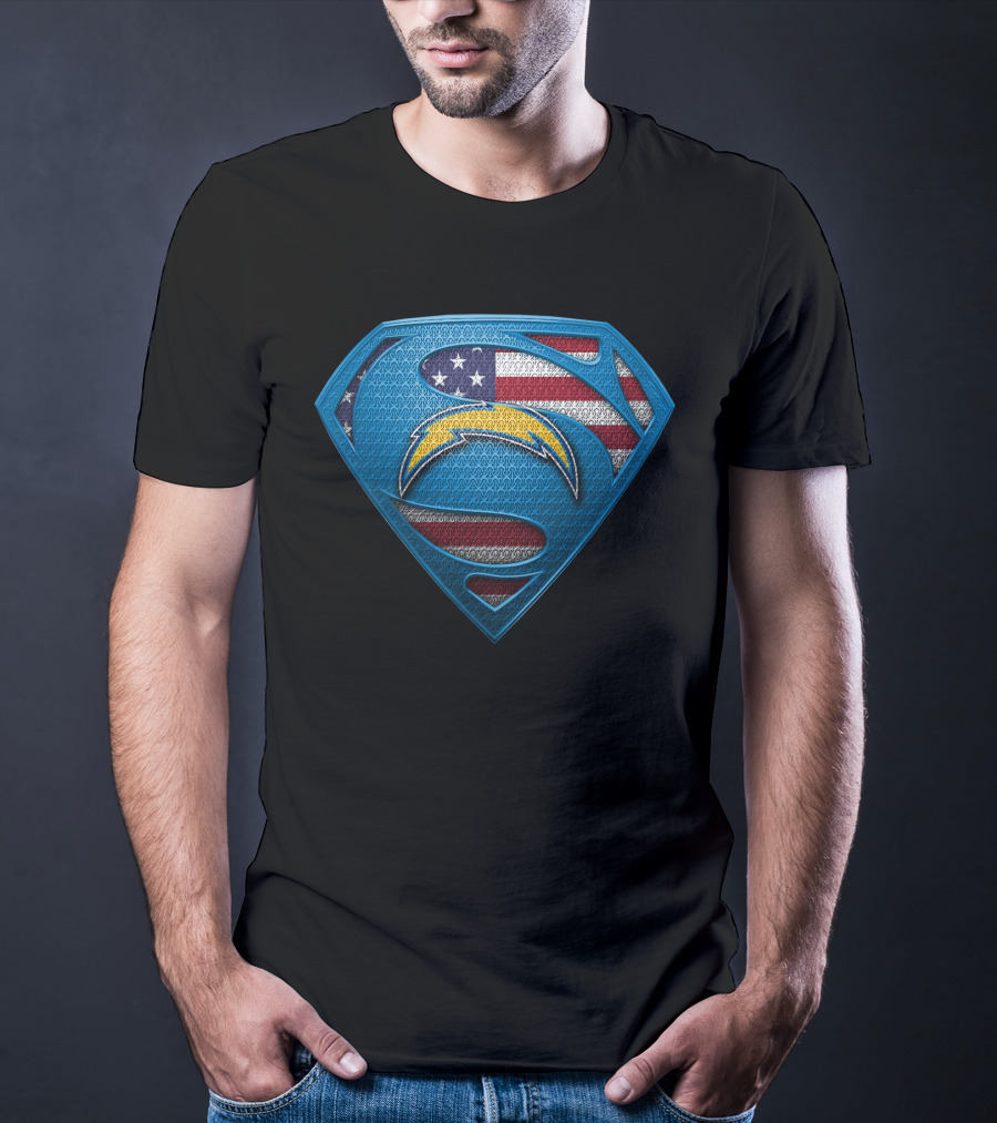 Los Angeles Chargers Superman Logo American Flag T-Shirt