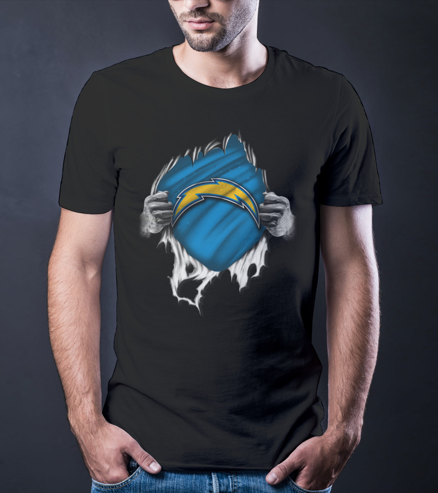 Torn Los Angeles Chargers Lightning Bolt Reveal T-Shirt