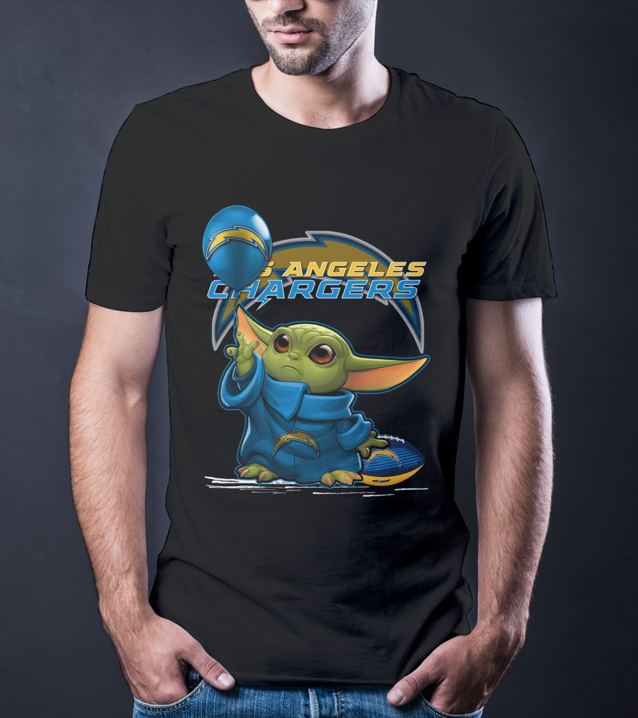 Yoda Los Angeles Chargers Football Balloon Among Stars T-Shirt
