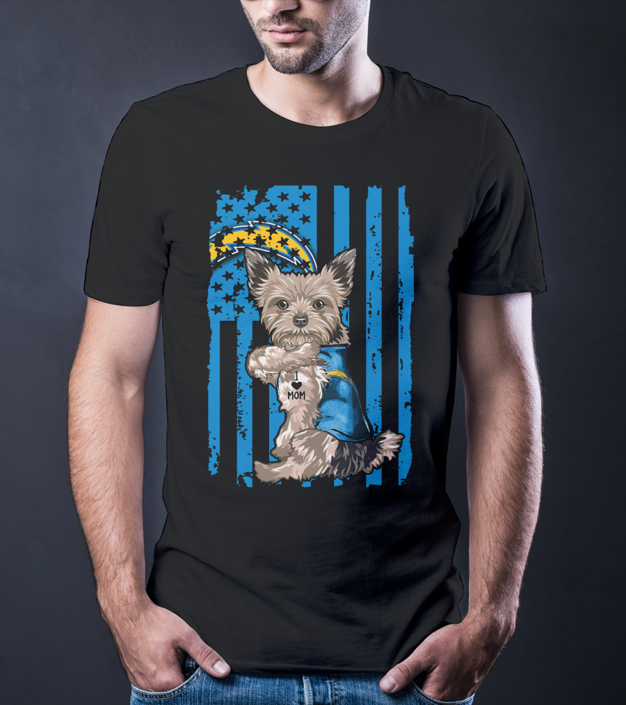 Yorkshire Terrier I Love Mom Los Angeles Chargers T-Shirt