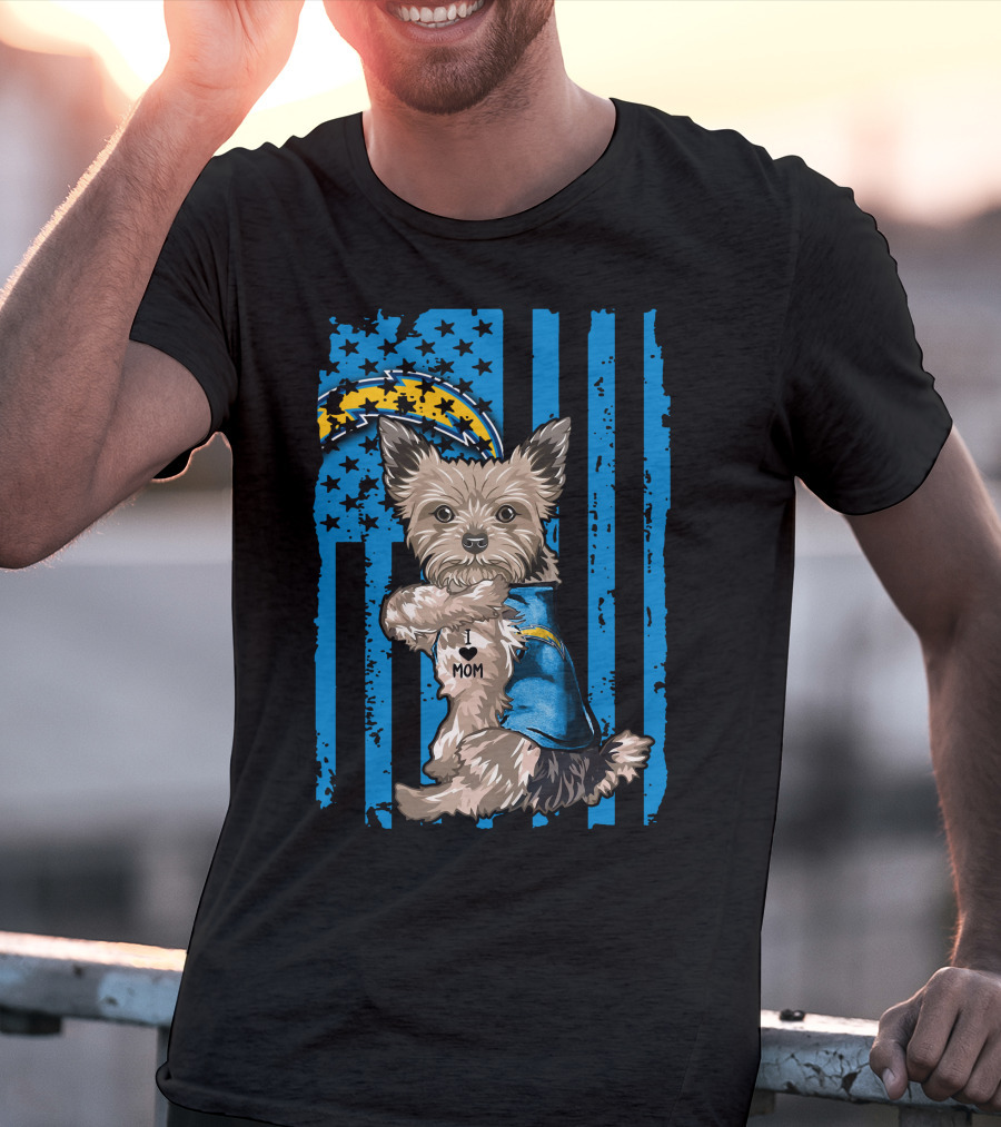 Yorkshire Terrier I Love Mom Los Angeles Chargers T-Shirt