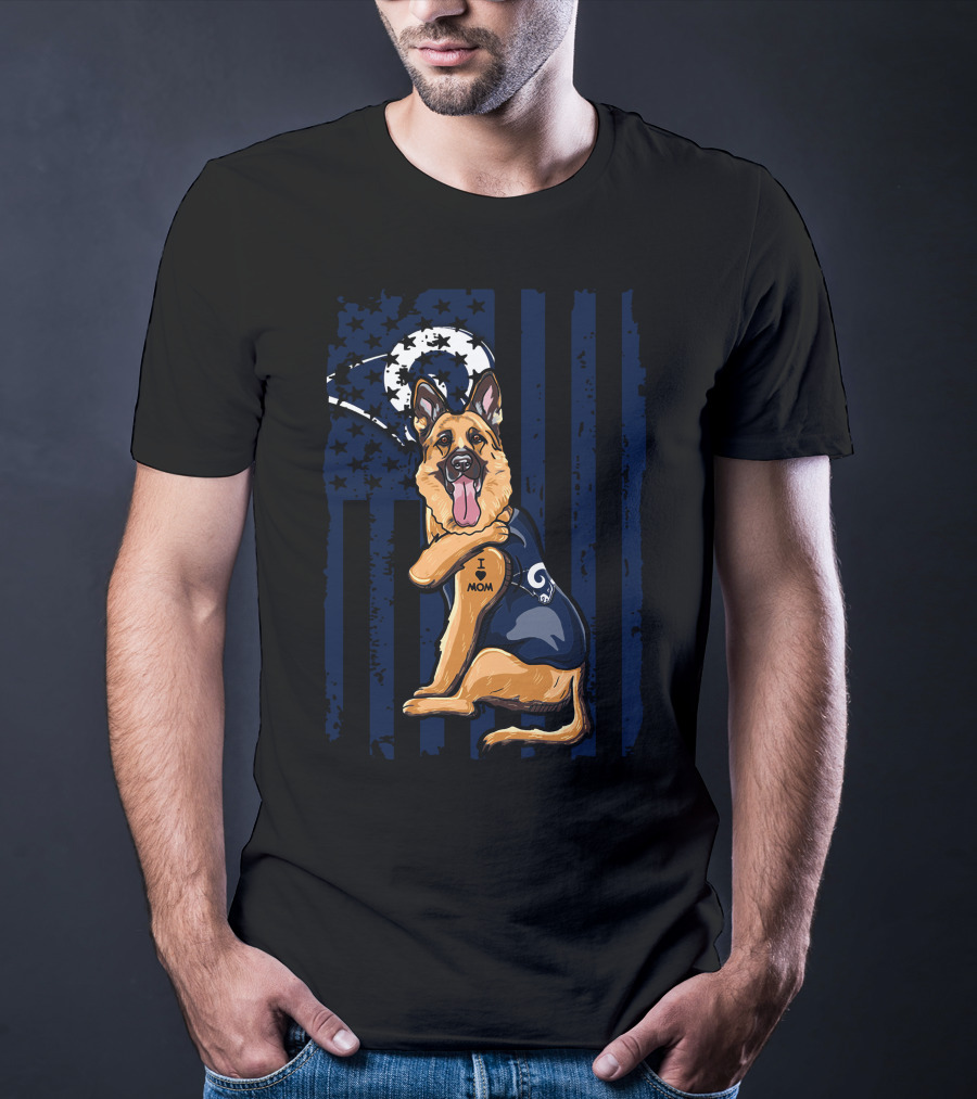 German Shepherd I Love Mom Los Angeles Rams Fan T-Shirt