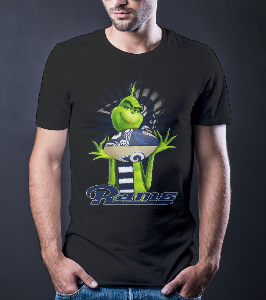 Grinch Holding Los Angeles Rams Football T-Shirt
