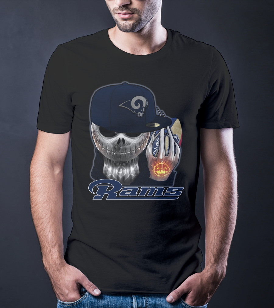 Jackskull Los Angeles Rams Halloween Skull Cap Football T-Shirt