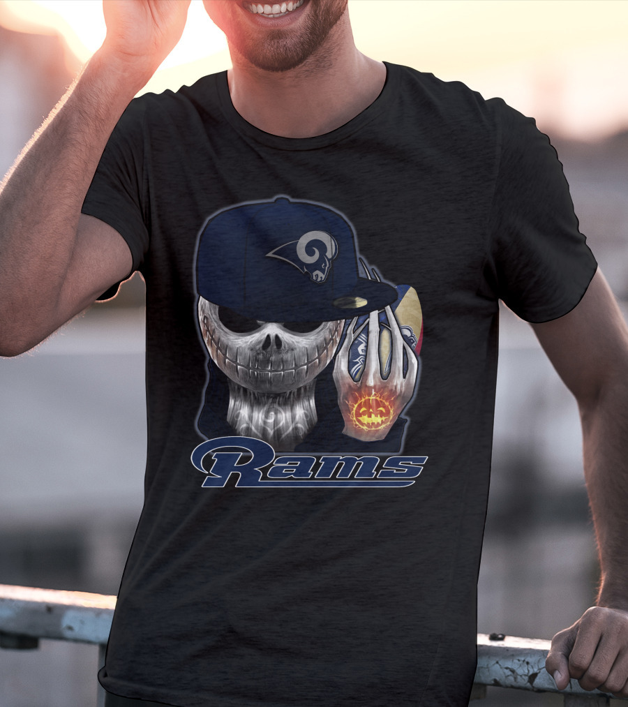 Jackskull Los Angeles Rams Halloween Skull Cap Football T-Shirt