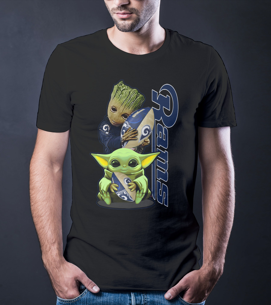 Groot And Baby Yoda With Rams Football Los Angeles Grzd T-Shirt