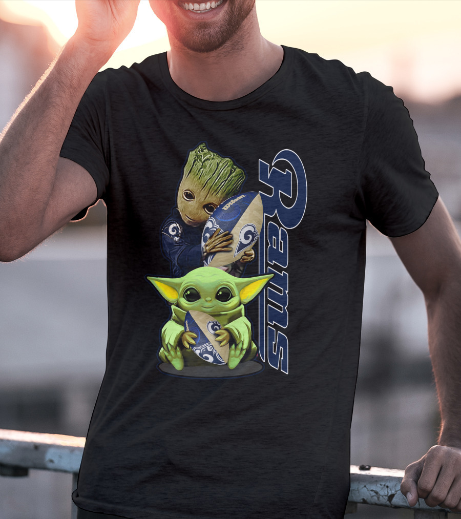 Groot And Baby Yoda With Rams Football Los Angeles Grzd T-Shirt