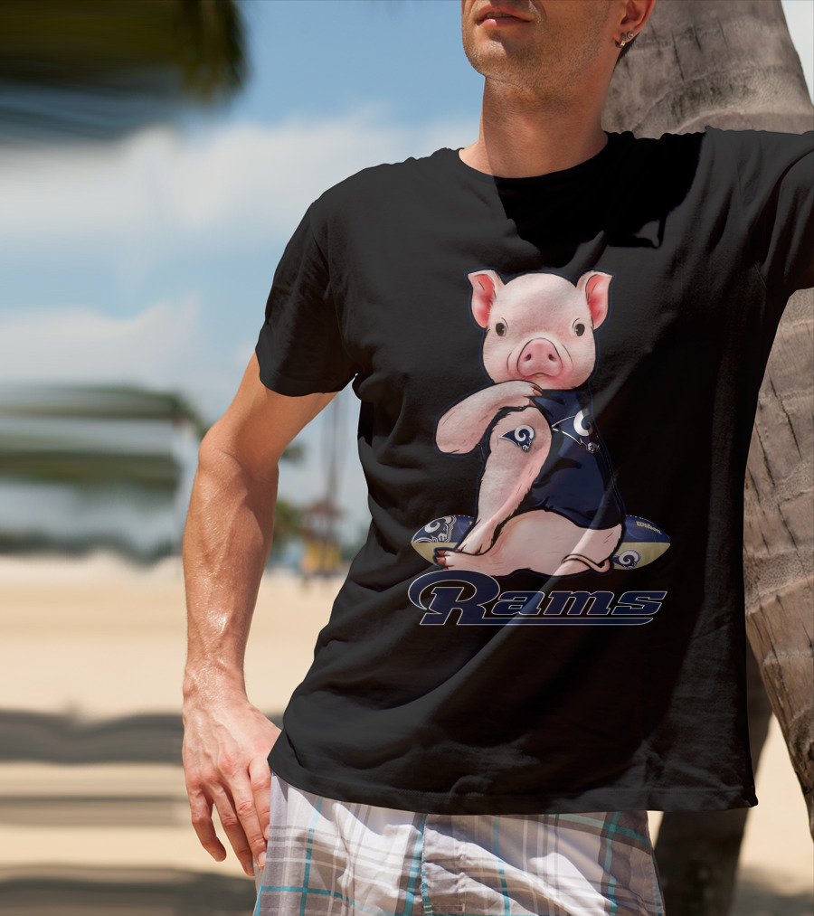 Pig In Los Angeles Rams Jersey With Football T-Shirt
