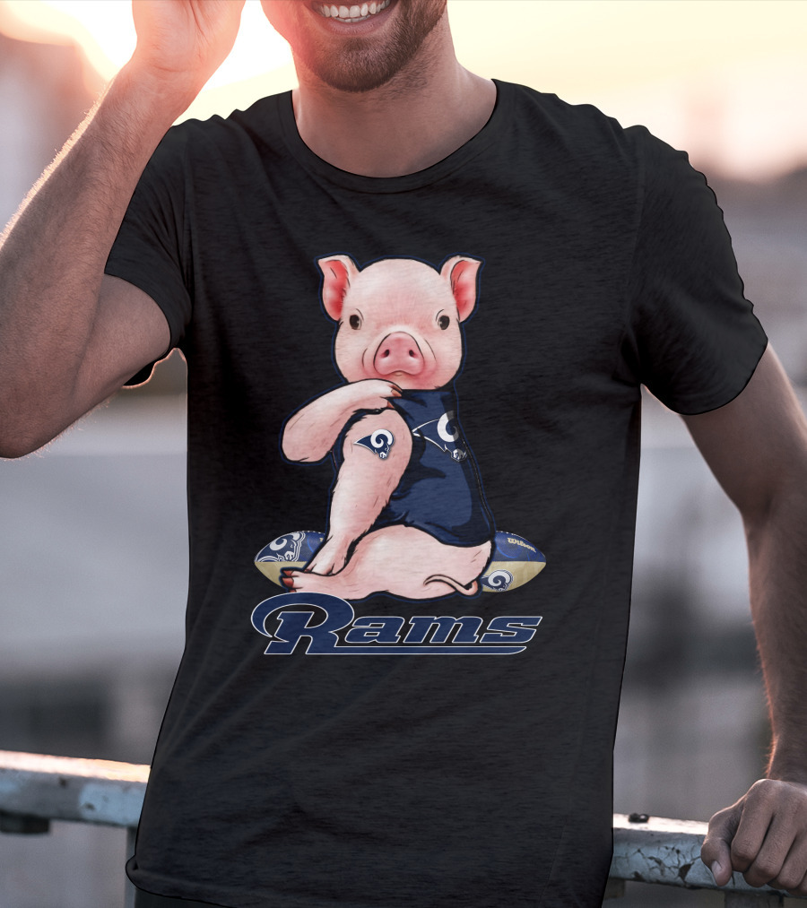 Pig In Los Angeles Rams Jersey With Football T-Shirt