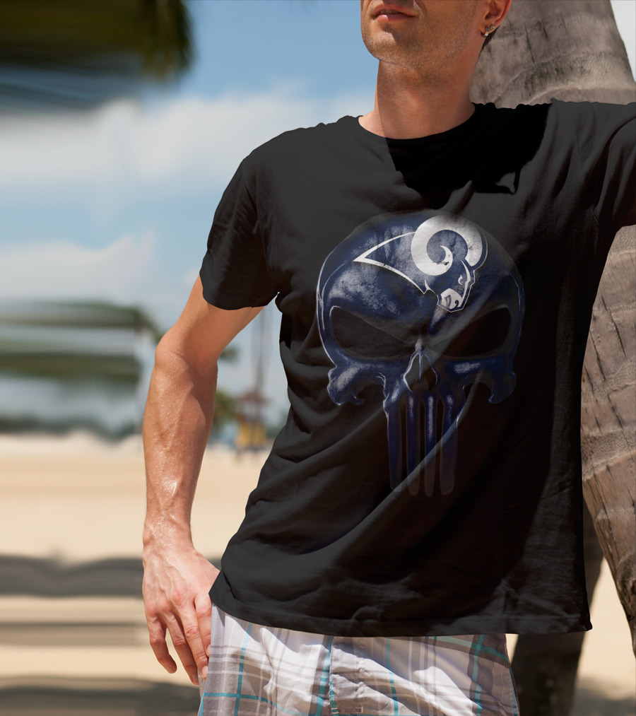 Skull Los Angeles Rams Logo Fusion T-Shirt