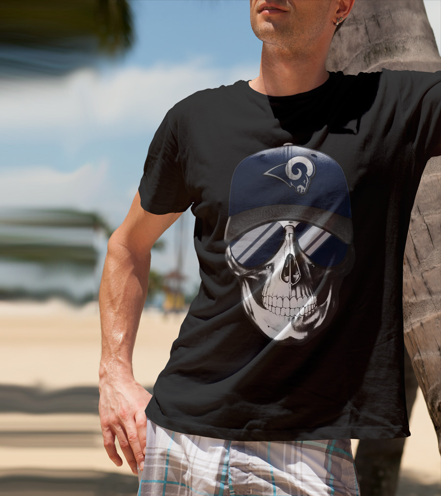 Los Angeles Rams Skull With Hat And Sunglasses T-Shirt