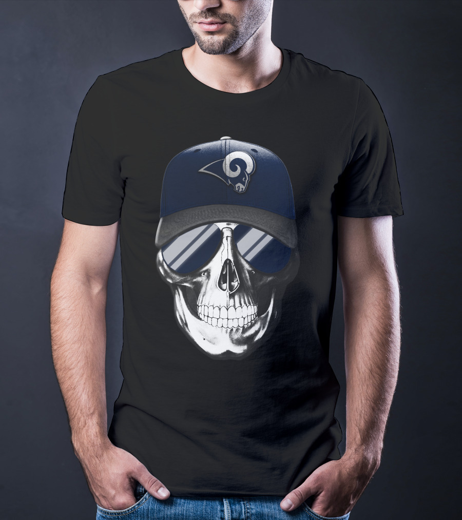 Los Angeles Rams Skull With Hat And Sunglasses T-Shirt