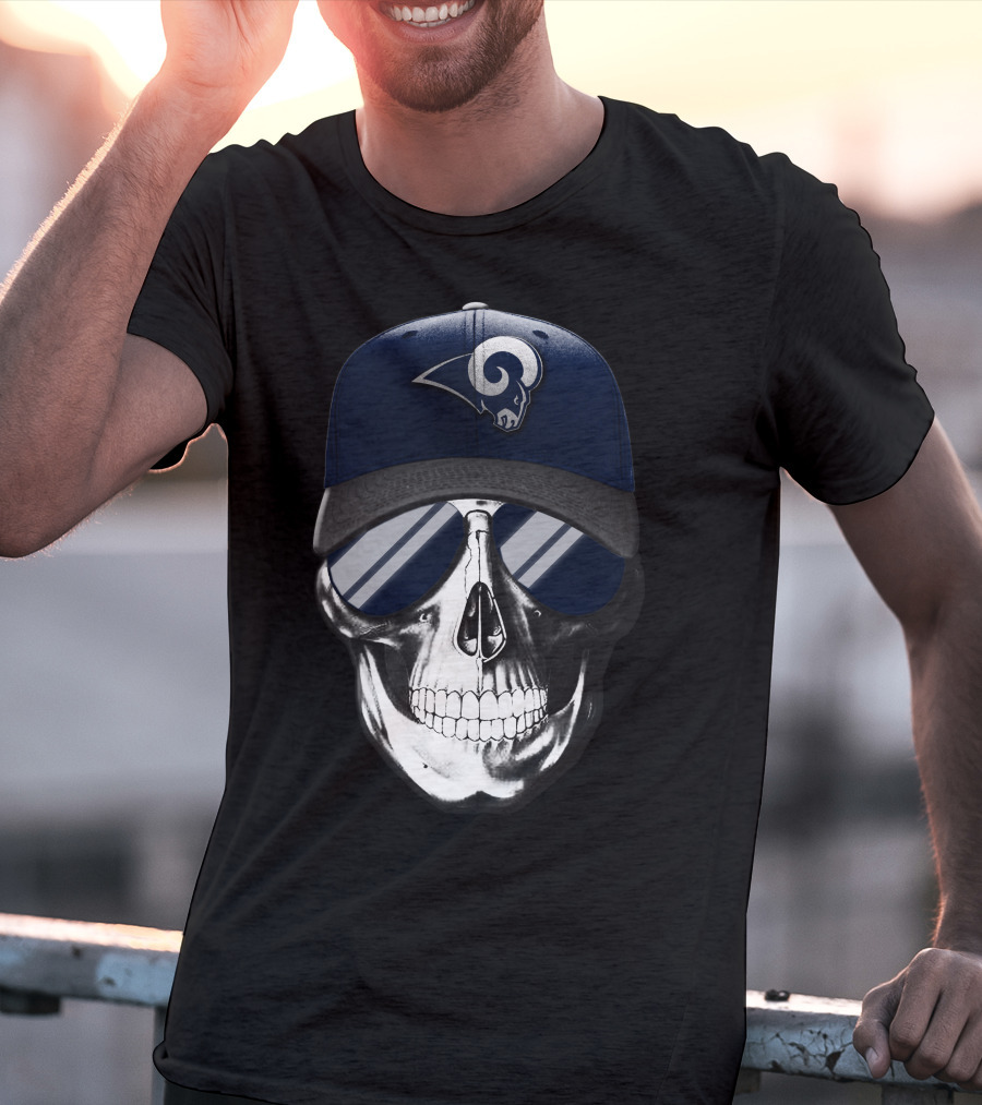 Los Angeles Rams Skull With Hat And Sunglasses T-Shirt