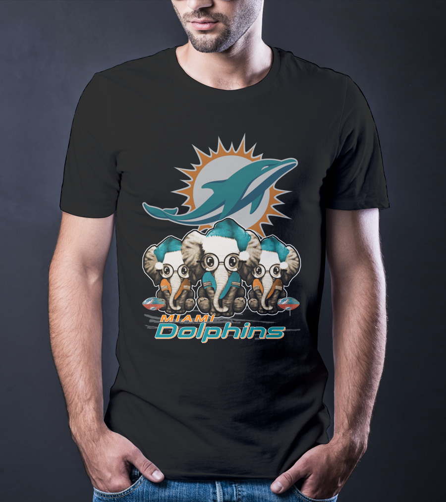 Miami Dolphins Christmas Elephants T-Shirt