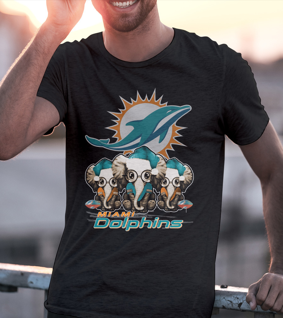 Miami Dolphins Christmas Elephants T-Shirt