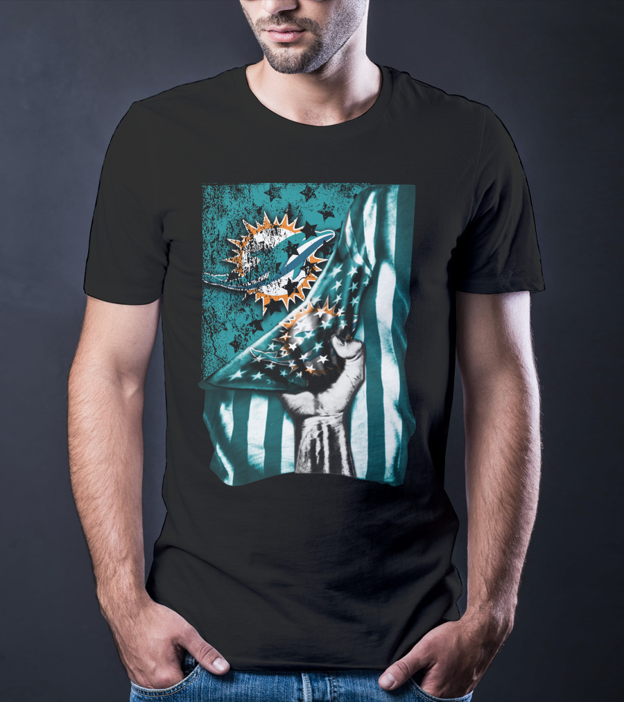 Miami Dolphins American Flag Fist T-Shirt