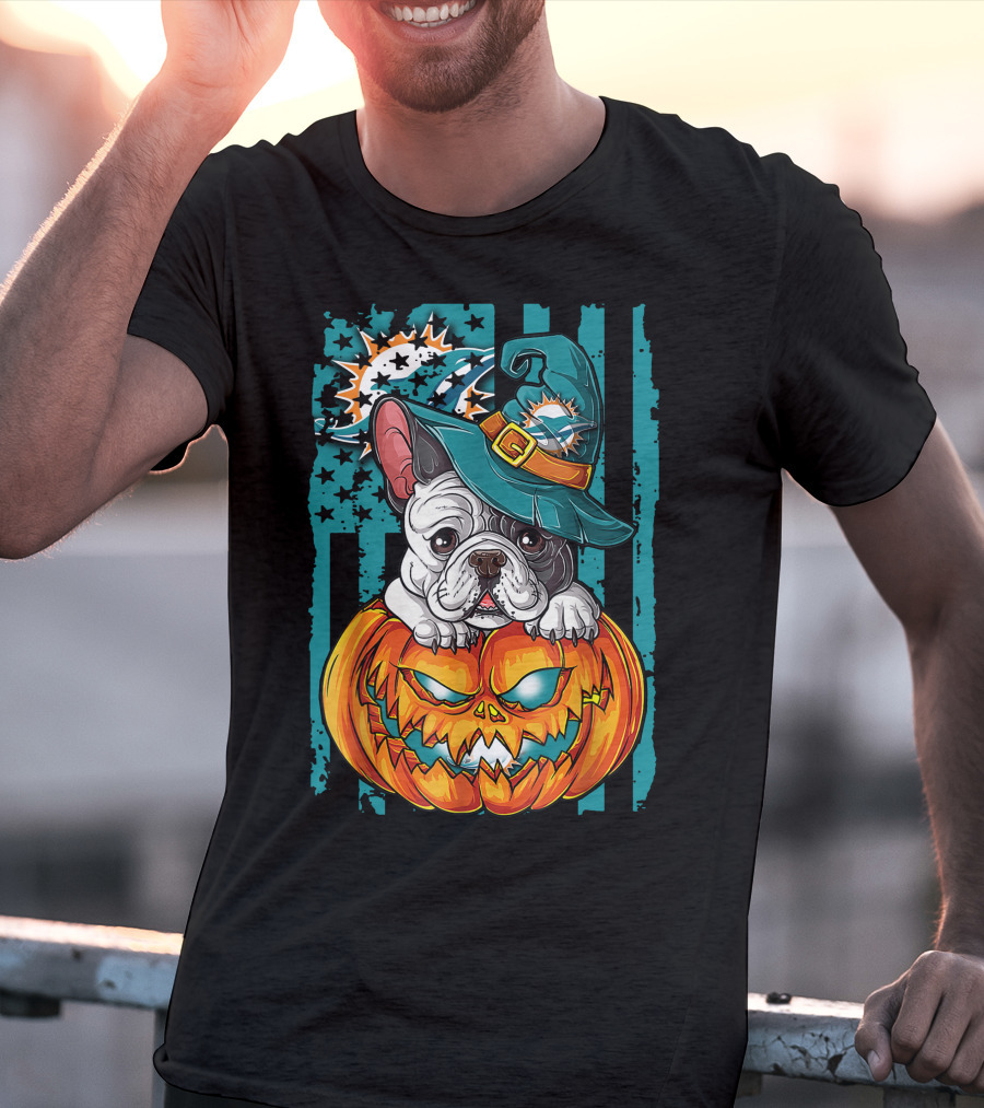 Hlw Bulldog Miami Dolphins Halloween Pumpkin Magic T-Shirt