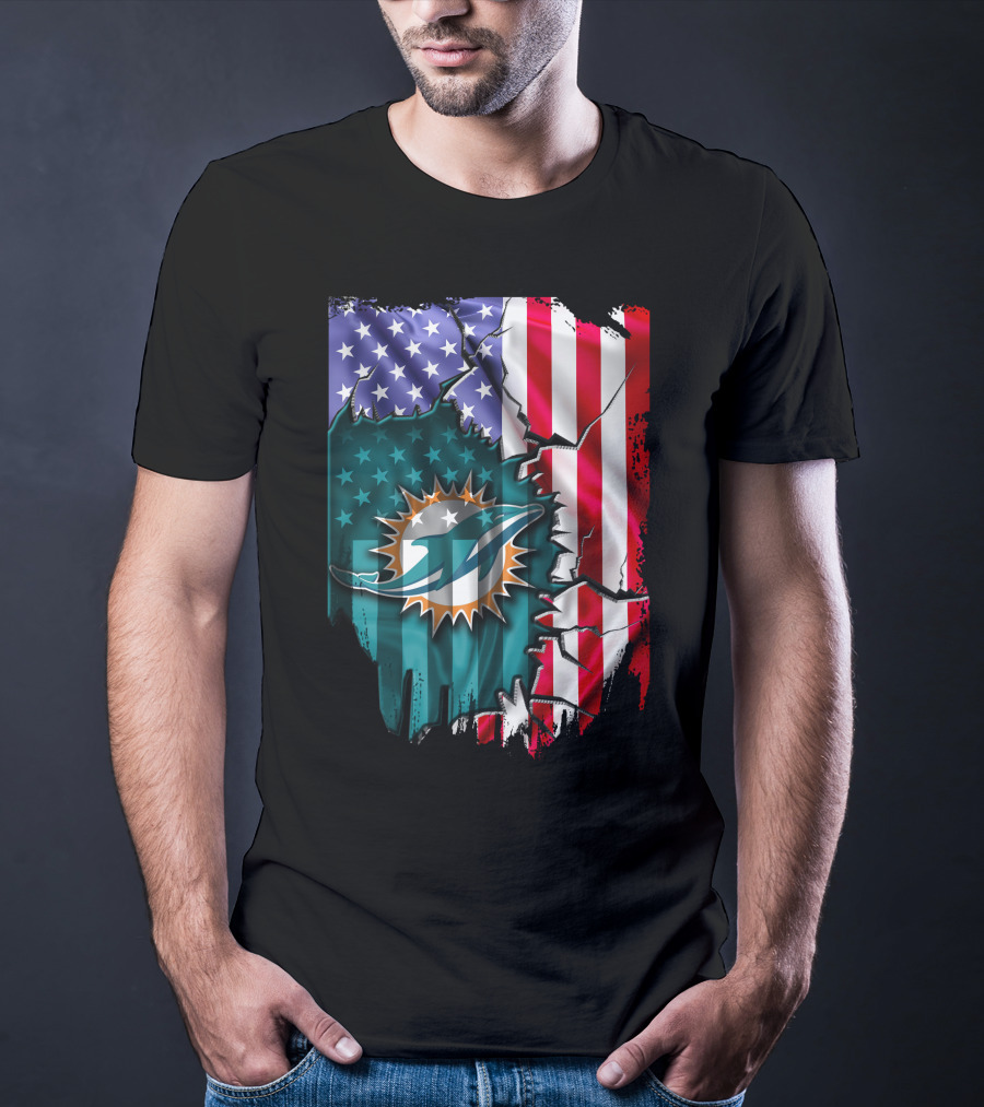 USA Flag Miami Dolphins Logo Cracked Effect T-Shirt