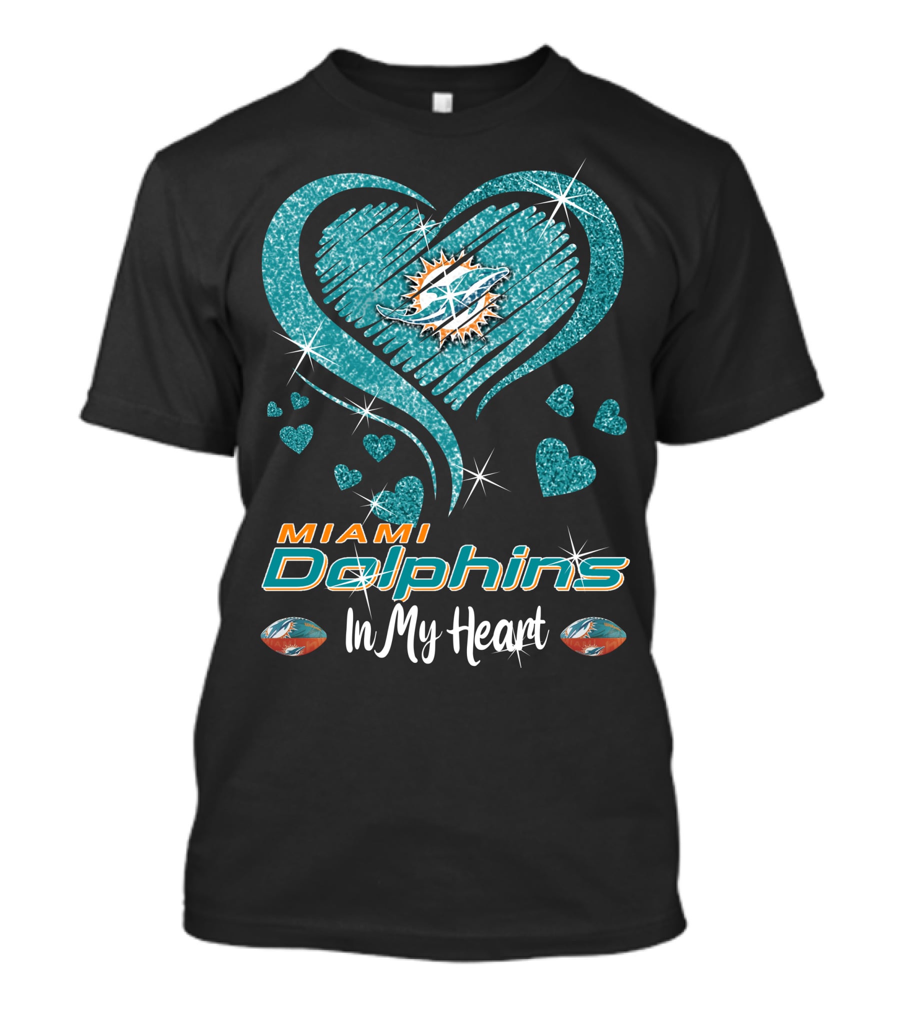 Miami Dolphins Heart Sparkle T-Shirt