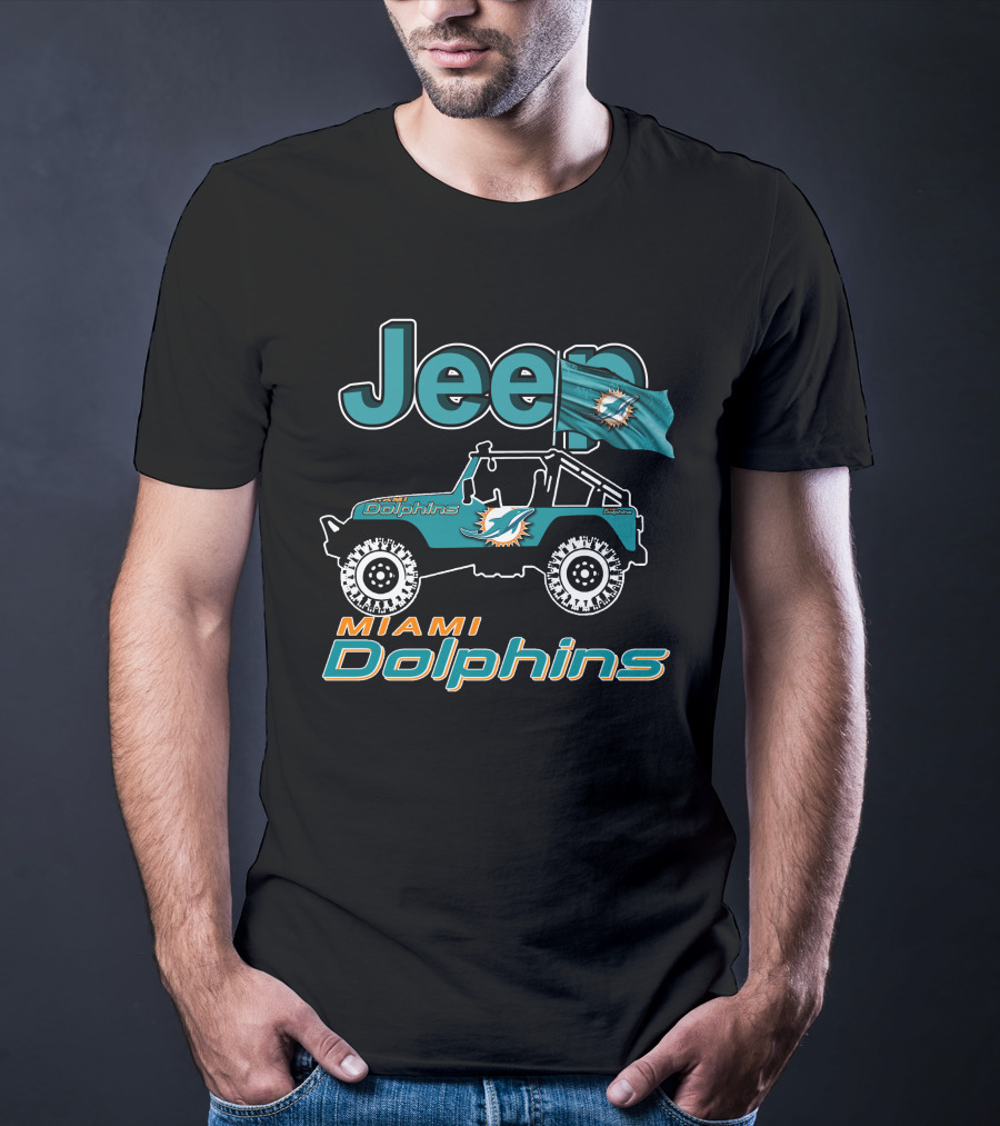 Jeep Miami Dolphins Flag Logo Off-Road Vehicle T-Shirt