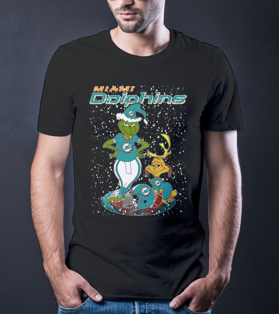 Grinchxmas Miami Dolphins Holiday Football T-Shirt