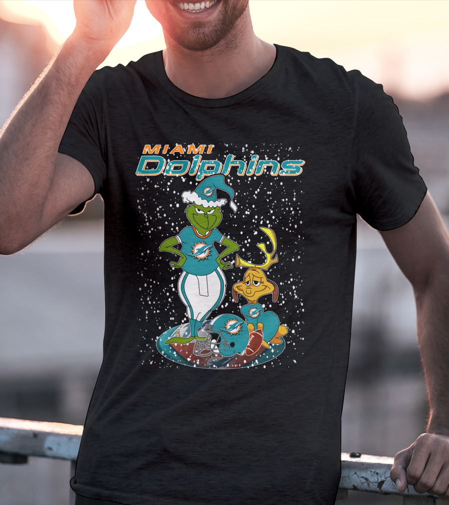 Grinchxmas Miami Dolphins Holiday Football T-Shirt