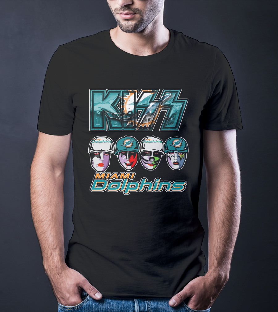 Kiss Miami Dolphins Face Paint Characters With Football Helmets T-Shirt