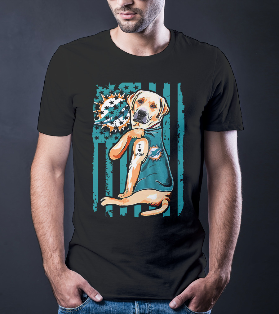 Labrador Retriever Miami Dolphins I Love Mom T-Shirt