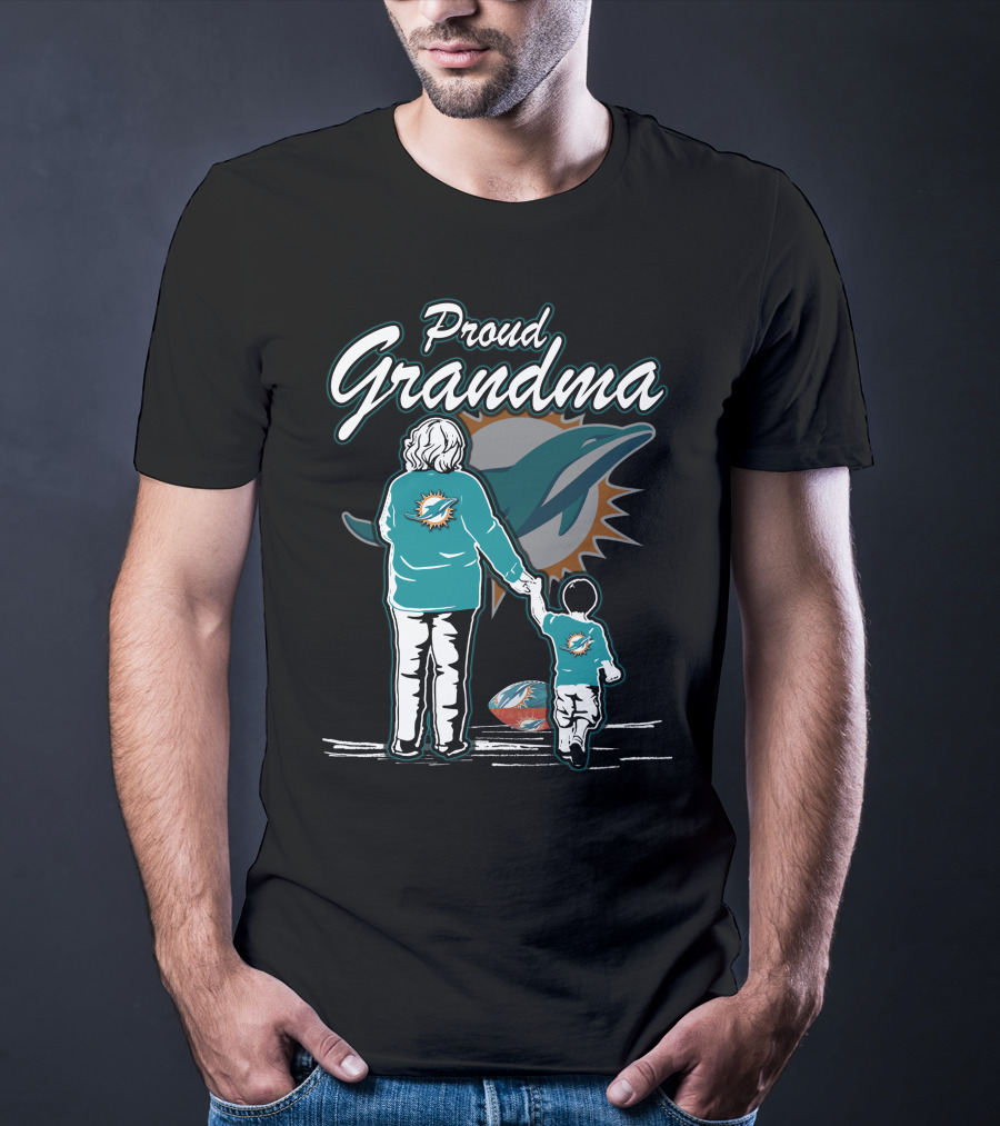 Proud Grandma Miami Dolphins Fan With Logo And Child T-Shirt