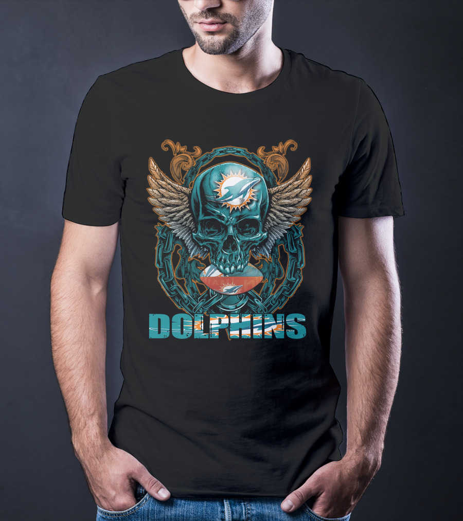 Dolphins Skullfb Miami Dolphins Winged Skull T-Shirt